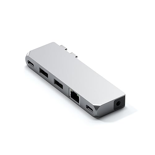 SATECHI Wieloportowy Adapter USB C Pro Hub Mini 4, Dane A I C, Gigabit Ethernet Gniazdo Słuchawkowe Dla MacBook Pro/Air M2/ M1 (Srebrny)