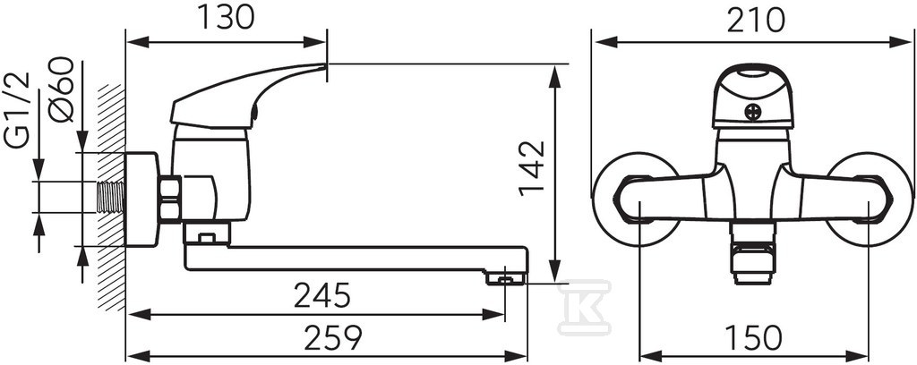 Bateria zlewozmywakowa ścienna ONE, chrom BFO5-LB - obrazek 2