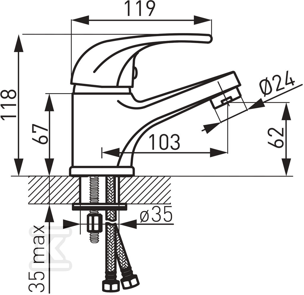 Bateria umywalkowa VASTO LB stojąca, chrom BVA2-LB - obrazek 2