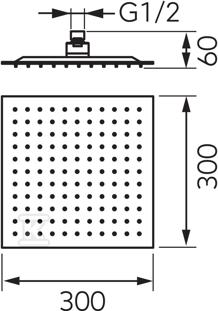 Głowica talerzowa deszczowni SLIM kwadratowa 30 cm, czarna DSN08BL - obrazek 2