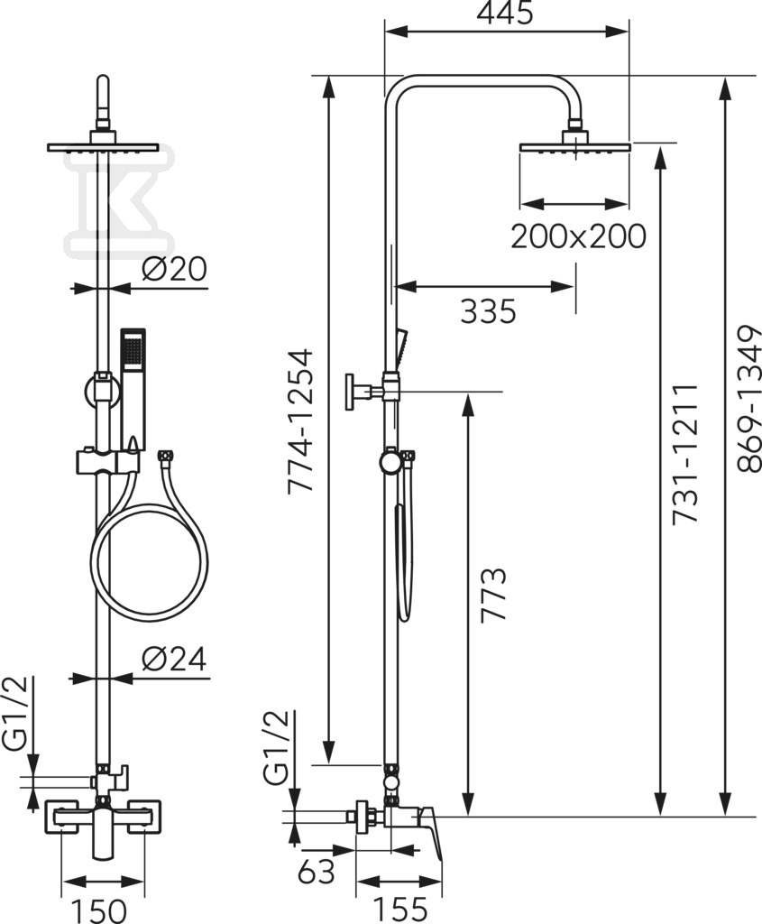 Zestaw prysznicowy przesuwny 1 strumieniowy VITTO VERDELINE NP81 z baterią BVI7UVL, chrom NP81-BVI7UVL - obrazek 2