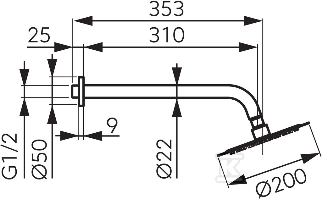Zestaw natryskowy z deszczownią 200 mm slim, chrom NPT11 - obrazek 2