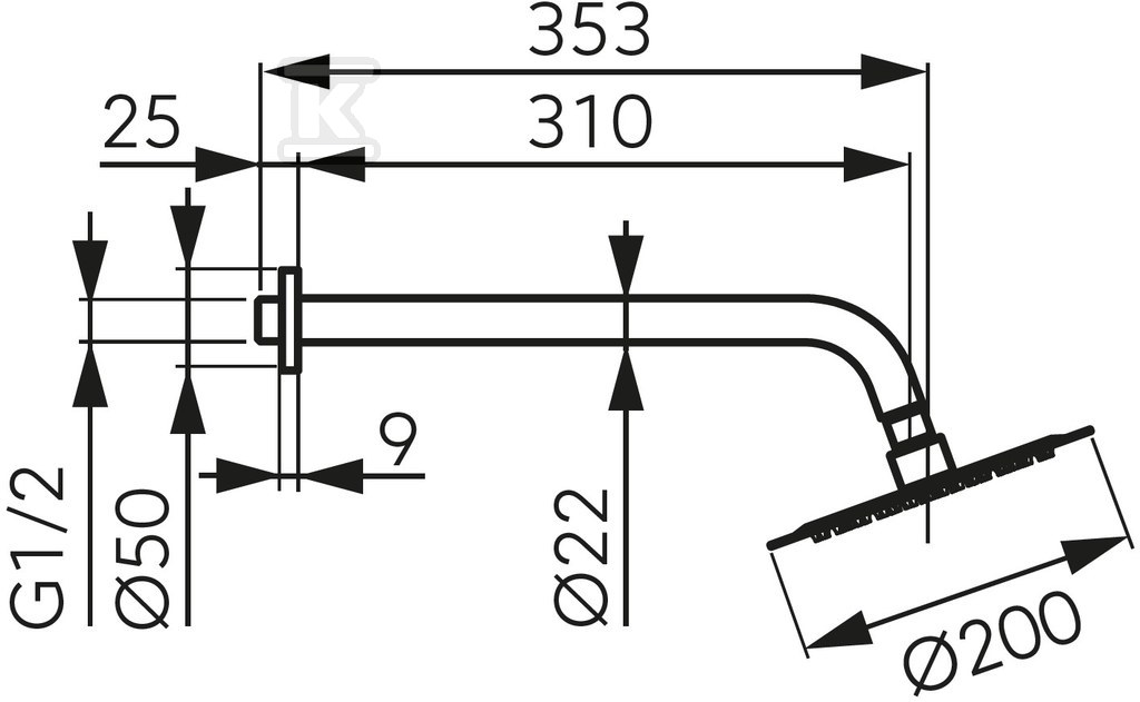 Zestaw natryskowy z deszczownią 200 mm slim, czarny NPT11BL - obrazek 2