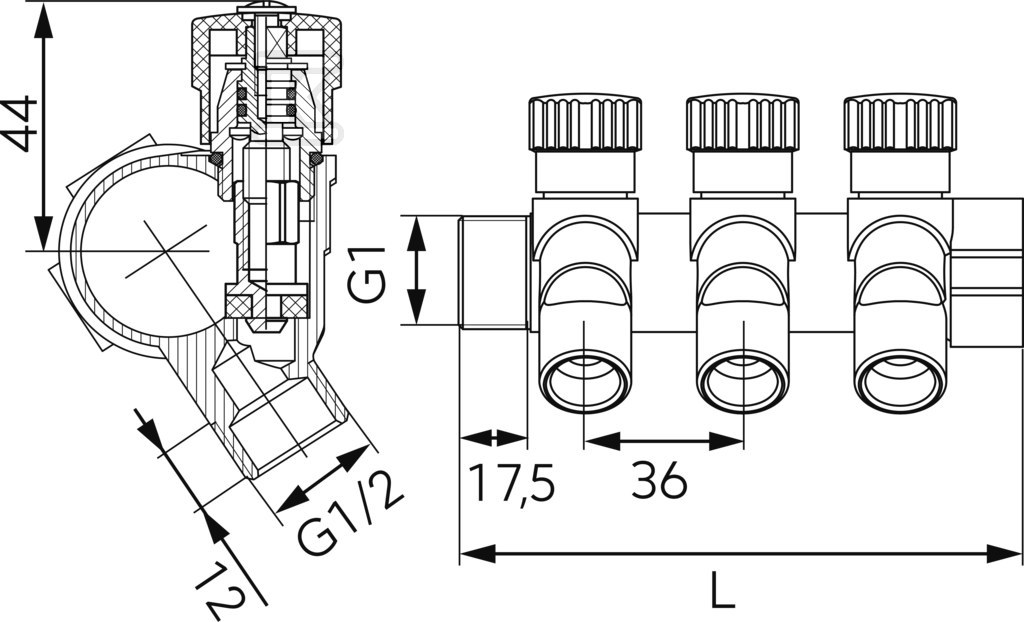 Rozdzielacz sanitarny 1"x1/2", 4-drogowy RDW250400 - obrazek 2