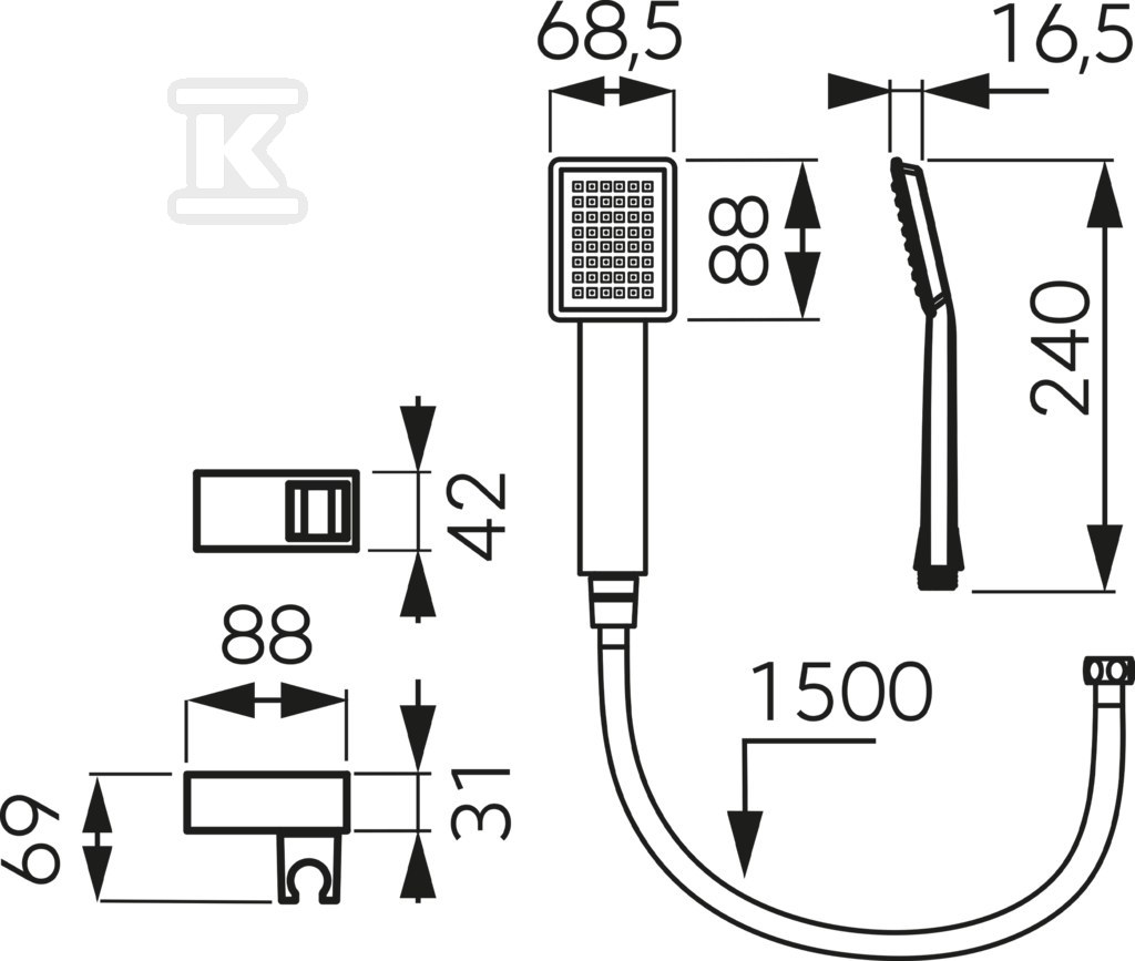 Zestaw prysznicowy 1 strumieniowy punktowy Sinus czarny U170BL-B - obrazek 2