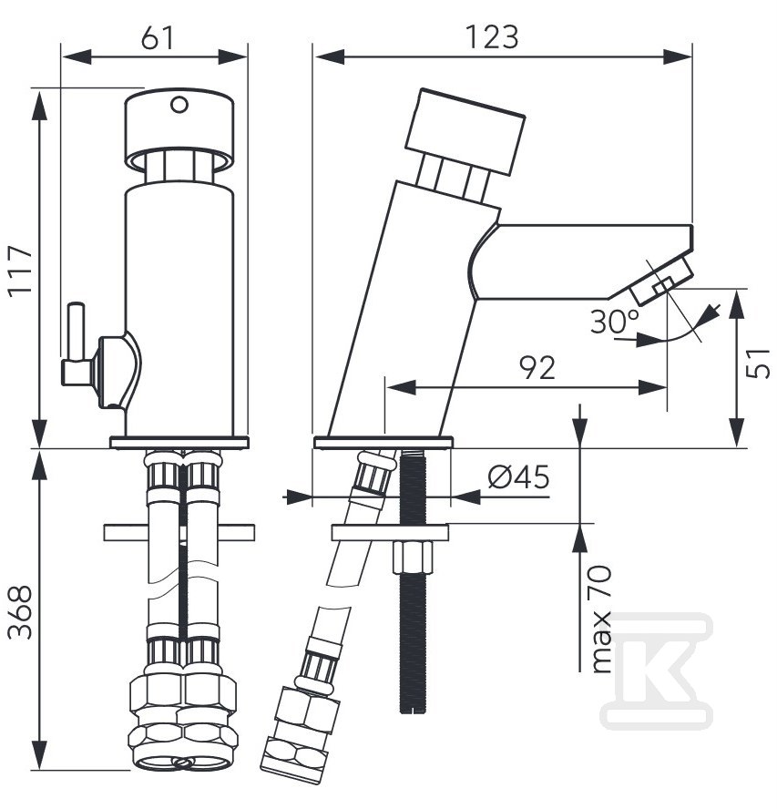 Bateria umywalkowa PRESSTIGE PRO czasowa z regulacją temperatury, chrom Z501R - obrazek 2