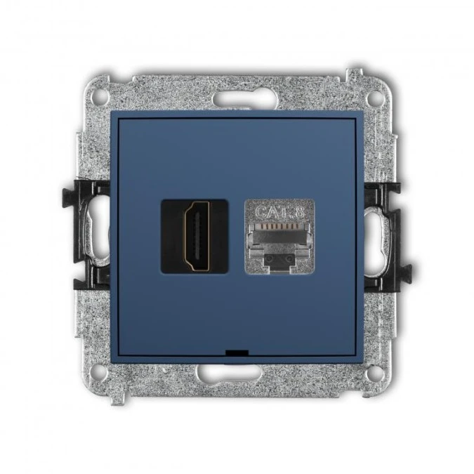 MINI Mechanizm gniazda HDMI 2.1, 8K + gniazda 1xRJ45, kat. 8, ekranowany, 8‑stykowy, bez pola opisowego navy blue 64MGHKBO‑88 - obrazek 1