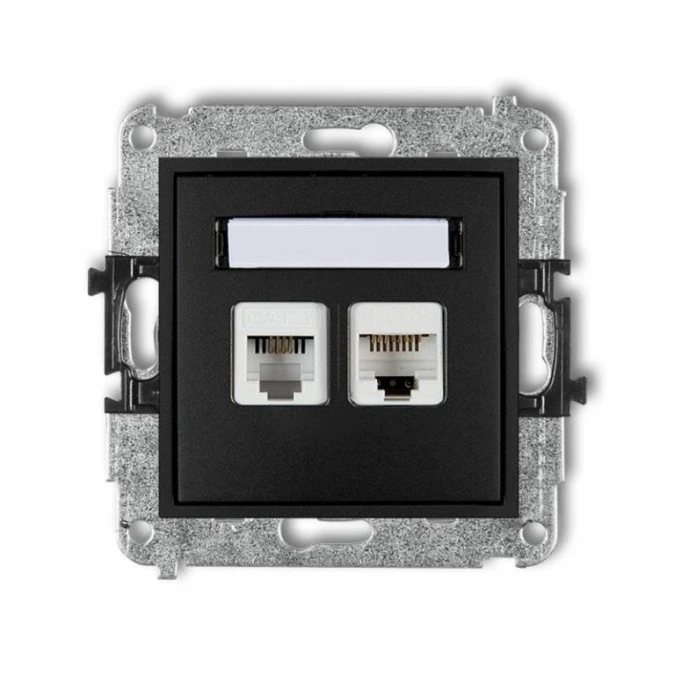 MINI Gniazdo telefoniczne RJ11 + gniazdo komputerowe RJ45 kat. 5e 8‑stykowy beznarzędziowy czarny mat 12MGTK - obrazek 1