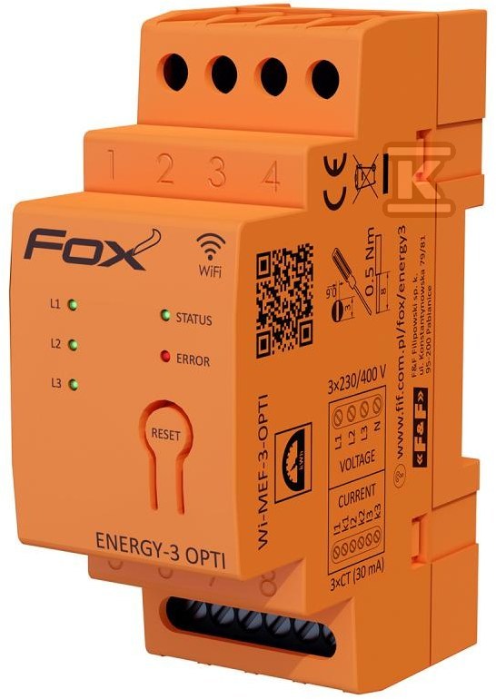 Monitor energii elektrycznej z wbudowaną anteną wewnętrzną WI-FI 3F+N, WI-MEF-3-OPTI-100 - obrazek 1