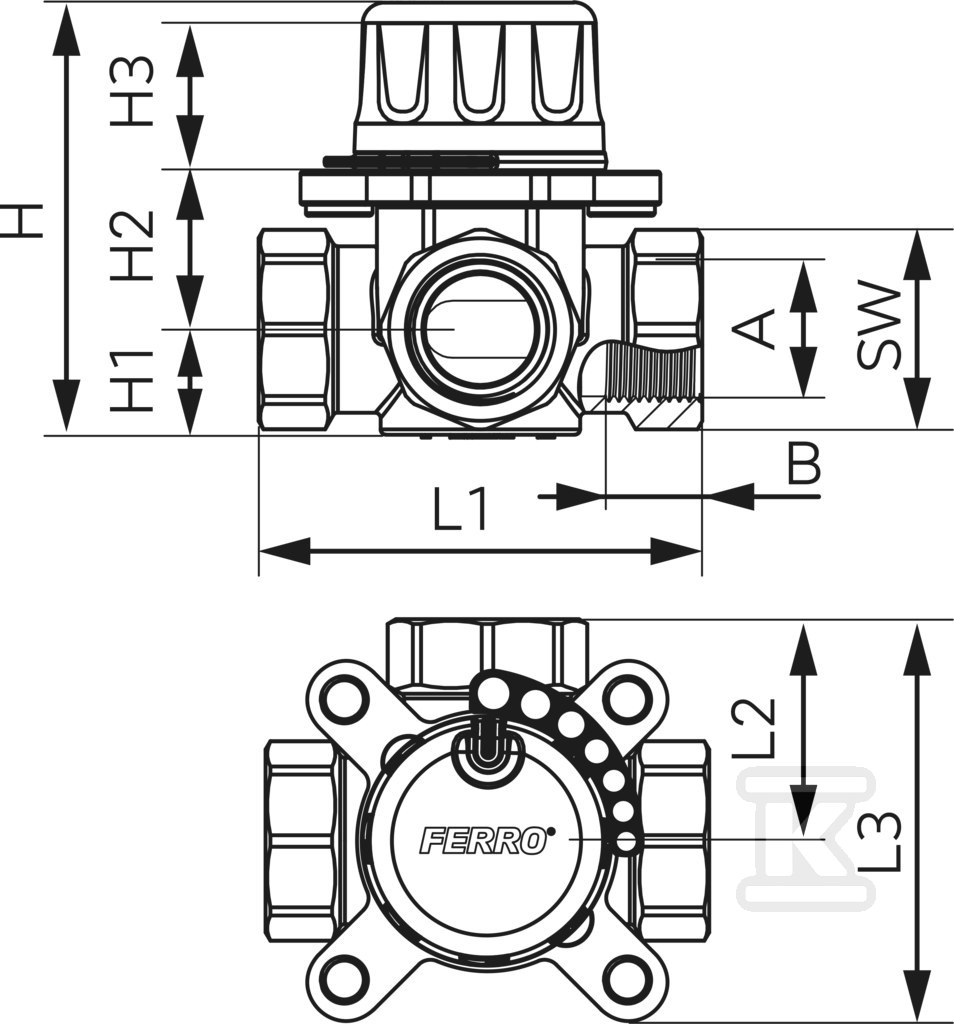 Zawór mieszający 3-drogowy 1 1/2" GW ZMV34 - obrazek 2