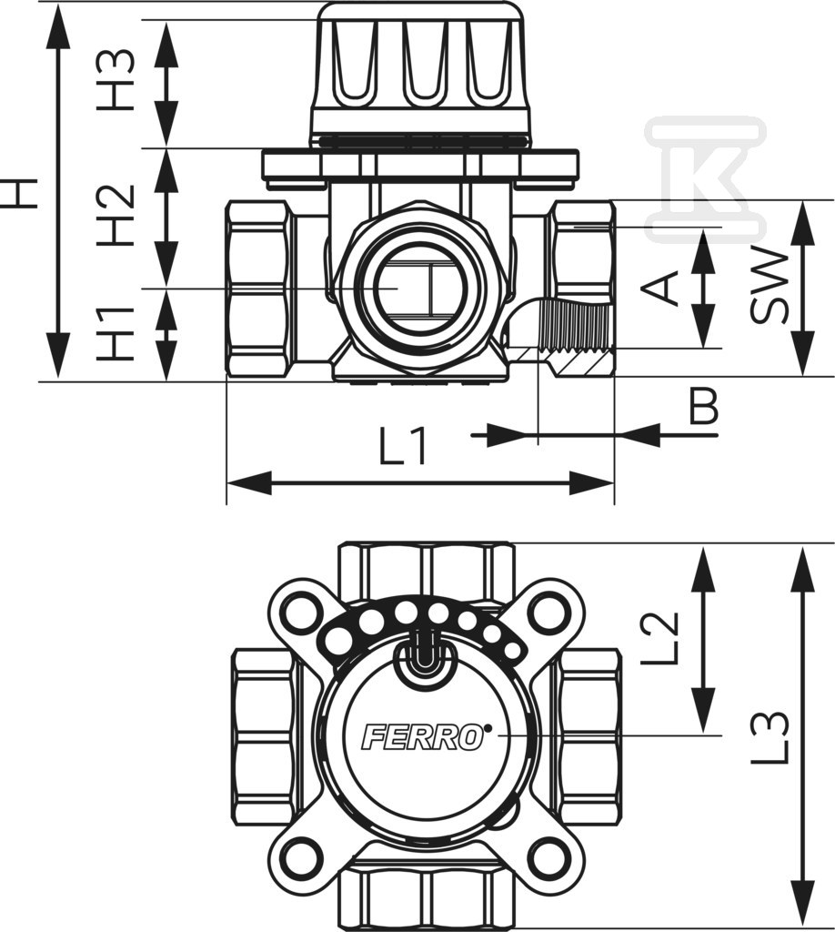 Zawór mieszający 4-drogowy 1 1/4" GW ZMV43 - obrazek 2