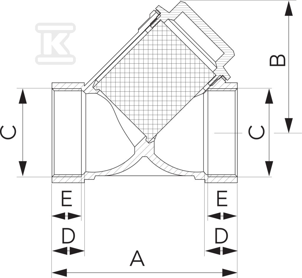 Filtr skośny siatkowy, nakrętno-nakrętny, DN15, G1/2 F02V - obrazek 2