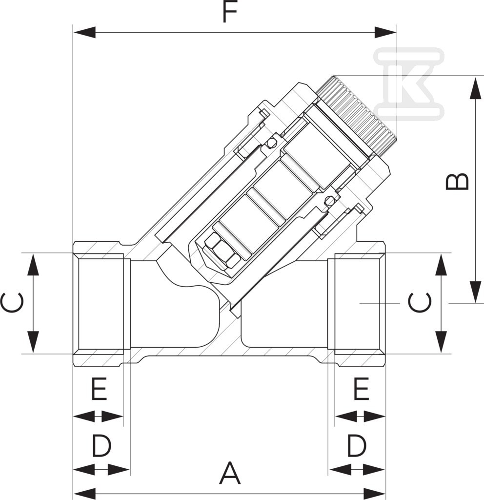 Filtr skośny siatkowy z magnesem, nakrętno-nakrętny, DN25, G1 F06M - obrazek 2