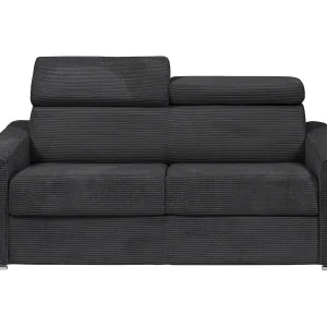 Kanapa 3 osobowa rozkładana typu express z szarego sztruksu – Miejsce do spania z szerokimi listewkami 140 cm – Materac 18 cm – VIZIR 1650777 Kanapa 3 osobowa rozkładana typu express z szarego sztruksu – Miejsce do spania z szerokimi listewkami 140 cm – Materac 18 cm – VIZIR 1650777