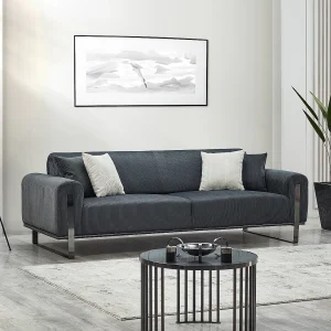 Kanapa 3 osobowa z ciemnoszarego prążkowanego weluru ADRANI 701135 Kanapa 3 osobowa z ciemnoszarego prążkowanego weluru ADRANI 701135