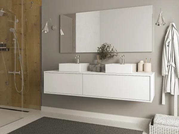 Szafka łazienkowa wisząca pod umywalkę – Biały – szer. 150 cm – ISAURE II 1282305 Szafka łazienkowa wisząca pod umywalkę – Biały – szer. 150 cm – ISAURE II 1282305
