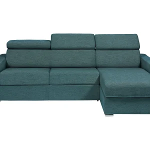 Kanapa narożna dwustronna rozkładana typu express z niebieską tapicerką – Miejsce do spania z szerokimi listewkami 160 cm – Materac 18 cm – VIZIR 1652847