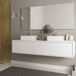 Szafka łazienkowa wisząca biała z dwoma umywalkami – szer. 150 cm – ISAURE II 1282311