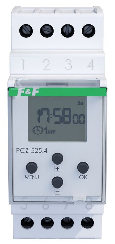 Zegar sterujący programowalny, astronomiczny z programowalną przerwą nocną PCZ-525.4, 1-kanałowy, programowalny przez NFC ANDROID i iOS 24÷264 V AC/DC 1 × NO/NC 16A - obrazek 1