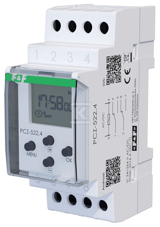 Zegar sterujący programowalny, tygodniowy PCZ-522.4, 2 kanałowy - programowalny przez NFC ANDROID i iOS 24÷264 V AC/DC 2 × NO/NC 2x16A - obrazek 3