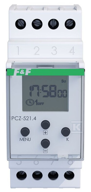 Zegar sterujący programowalny tygodniowy PCZ-521.4, 1-kanałowy - programowalny przez NFC ANDROID i iOS 24÷264 V AC/DC 1 × NO/NC 16A - obrazek 1