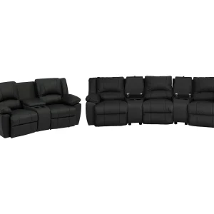 Kanapa 3 osobowa i 2 osobowa z funkcją relax z czarnej skóry bydlęcej – AROMA 1793287 Kanapa 3 osobowa i 2 osobowa z funkcją relax z czarnej skóry bydlęcej – AROMA 1793287