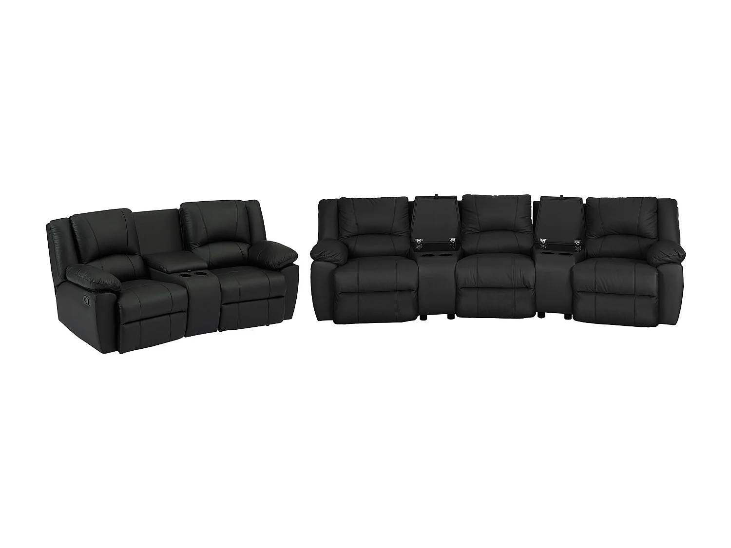 Kanapa 3 osobowa i 2 osobowa z funkcją relax z czarnej skóry bydlęcej - AROMA 1793287 - obrazek 1
