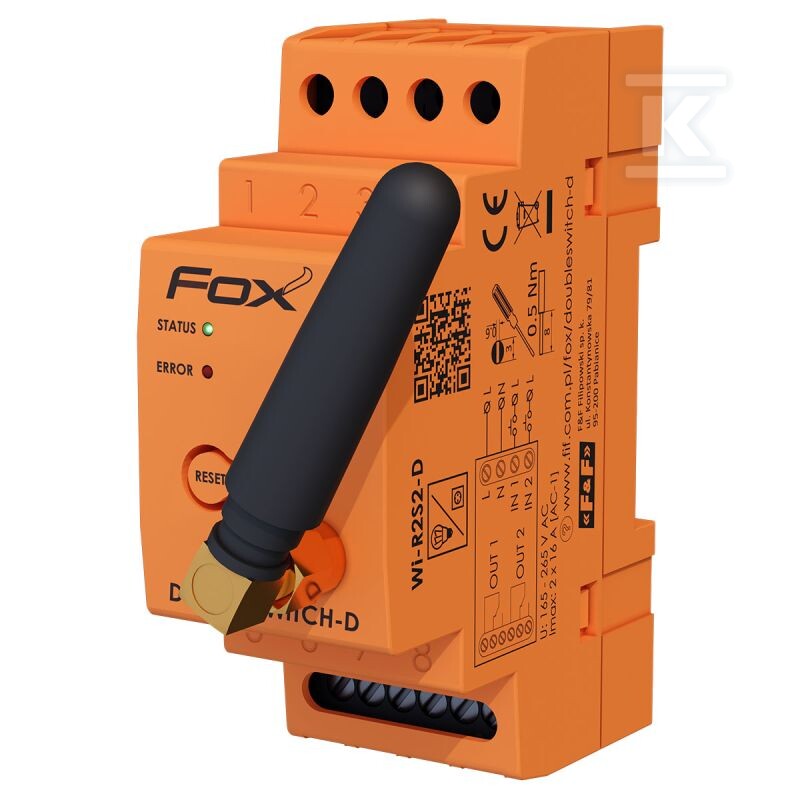 Przekaźnik 2-knałowy FOX DOUBLE SWITCH-D Wi-Fi WI-R2S2-D - obrazek 1
