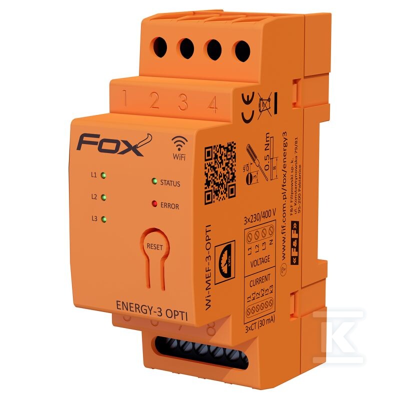 Monitor licznik energii elektrycznej z wbudowaną anteną wewnętrzną WI-FI 3F+N FOX ENERGY 3WI-MEF3-OPTI-400 WI-MEF-3-OPTI-400 - obrazek 1