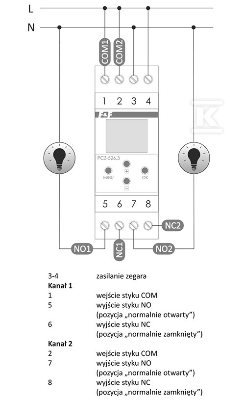 Zegar sterujący programowalny PCZ-526 astronomiczny z programowalną przerwą nocną, NFC, 24÷264V AC/DC 2x16A PCZ-526.4 - obrazek 2