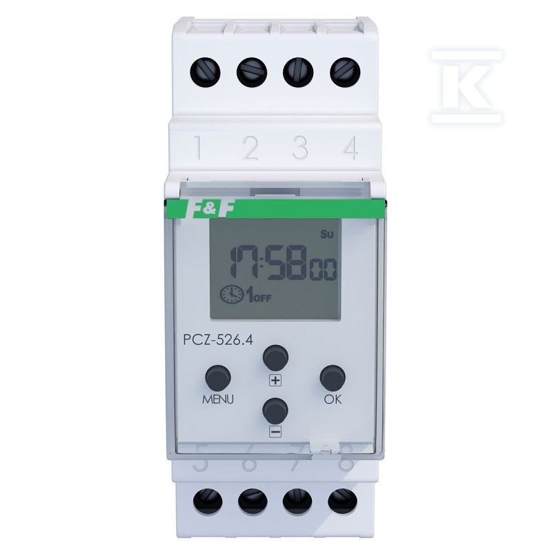Zegar sterujący programowalny PCZ-526 astronomiczny z programowalną przerwą nocną, NFC, 24÷264V AC/DC 2x16A PCZ-526.4 - obrazek 1
