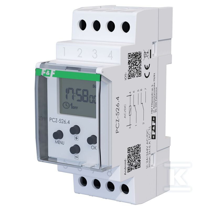 Zegar sterujący programowalny PCZ-526 astronomiczny z programowalną przerwą nocną, NFC, 24÷264V AC/DC 2x16A PCZ-526.4 - obrazek 3