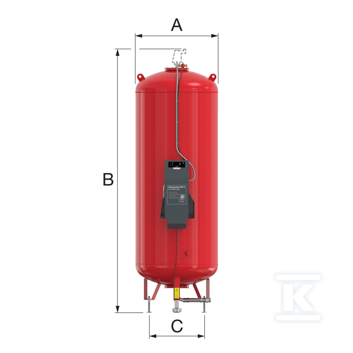 Układ stabilizacji ciśnienia sterowany kompresorowo FLAMCOMAT - zbiornik podstawowy MK-U G4 600, 600L, 6 bar / 70 st., k.czerwony, ze sterownikiem FLEXTRONIC, do instalacji grzewczych, chłodniczych i klimatyzacyjnych 23451 - obrazek 2