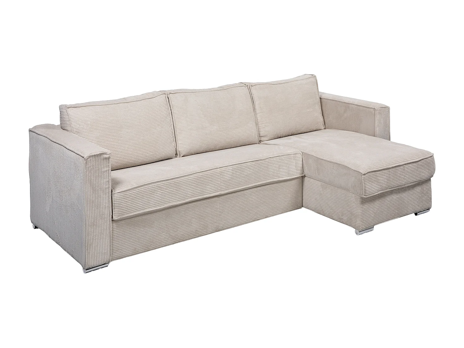 Kanapa narożna dwustronna rozkładana typu express z beżowego sztruksu - Miejsce do spania 160 cm - Materac 14 cm - LORETO 1656979 - obrazek 1