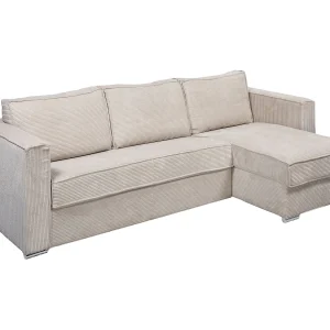 Kanapa narożna dwustronna rozkładana typu express z beżowego sztruksu – Miejsce do spania 160 cm – Materac 22 cm z pamięcią kształtu – LORETO 1657979 Kanapa narożna dwustronna rozkładana typu express z beżowego sztruksu – Miejsce do spania 160 cm – Materac 22 cm z pamięcią kształtu – LORETO 1657979