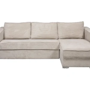 Kanapa narożna dwustronna rozkładana typu express z beżowego sztruksu – Miejsce do spania z szerokimi listewkami 160 cm – Materac 14 cm – LORETO 1656981 Kanapa narożna dwustronna rozkładana typu express z beżowego sztruksu – Miejsce do spania z szerokimi listewkami 160 cm – Materac 14 cm – LORETO 1656981