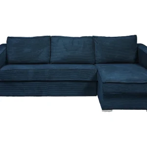 Kanapa narożna dwustronna rozkładana typu express z ciemnoniebieskiego sztruksu – Miejsce do spania z szerokimi listewkami 160 cm – Materac 22 cm z pamięcią kształtu – LORETO 1657973