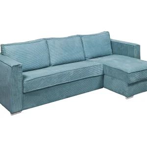 Kanapa narożna dwustronna rozkładana typu express z turkusowego sztruksu – Miejsce do spania 160 cm – Materac 14 cm – LORETO 1656975