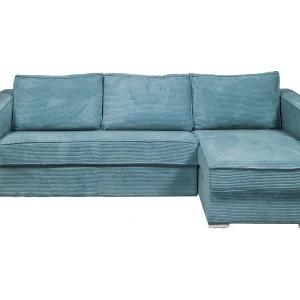 Kanapa narożna dwustronna rozkładana typu express z turkusowego sztruksu – Miejsce do spania z szerokimi listewkami 160 cm – Materac 22 cm z pamięcią kształtu – LORETO 1657977