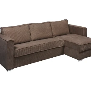 Kanapa narożna dwustronna rozkładana typu express z brązowego sztruksu – Miejsce do spania 140 cm – Materac 14 cm – LORETO 1655029 Kanapa narożna dwustronna rozkładana typu express z brązowego sztruksu – Miejsce do spania 140 cm – Materac 14 cm – LORETO 1655029