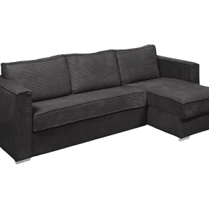 Kanapa narożna dwustronna rozkładana typu express z antracytowego sztruksu – Miejsce do spania 160 cm – Materac 14 cm – LORETO 1656983 Kanapa narożna dwustronna rozkładana typu express z antracytowego sztruksu – Miejsce do spania 160 cm – Materac 14 cm – LORETO 1656983