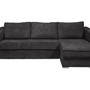 Kanapa narożna dwustronna rozkładana typu express z antracytowego sztruksu – Miejsce do spania z szerokimi listewkami 160 cm – Materac 14 cm – LORETO 1656985