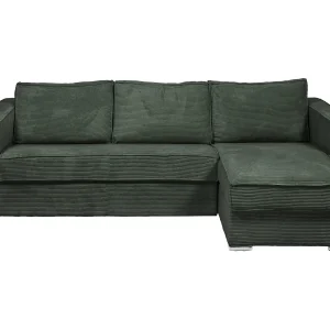 Kanapa narożna dwustronna rozkładana typu express z zielonego sztruksu – Miejsce do spania z szerokimi listewkami 160 cm – Materac 18 cm – LORETO 1657031 Kanapa narożna dwustronna rozkładana typu express z zielonego sztruksu – Miejsce do spania z szerokimi listewkami 160 cm – Materac 18 cm – LORETO 1657031