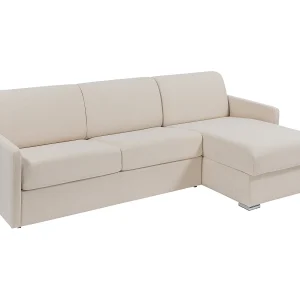 Kanapa narożna dwustronna rozkładana typu express z beżową tapicerką – Miejsce do spania 140 cm – Materac 18 cm – CALIFE 1653713