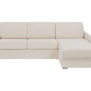 Kanapa narożna dwustronna rozkładana typu express z beżową tapicerką – Miejsce do spania 140 cm z szerokimi listewkami – Materac 14 cm – CALIFE 1653693