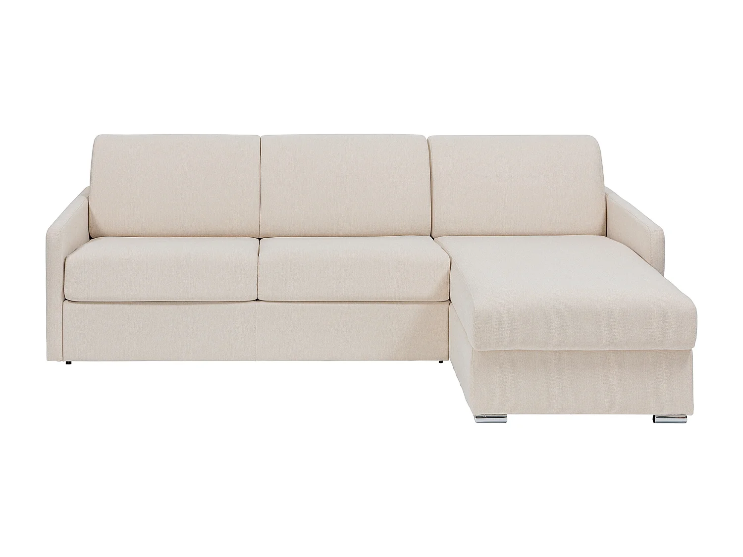 Kanapa narożna dwustronna rozkładana typu express z beżową tapicerką - Miejsce do spania 140 cm z szerokimi listewkami - Materac 22 cm z pamięcią kształtu - CALIFE 1653733 - obrazek 1
