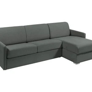 Kanapa narożna dwustronna rozkładana typu express z szarą tapicerką – Miejsce do spania 140 cm – Materac 18 cm – CALIFE 1653717