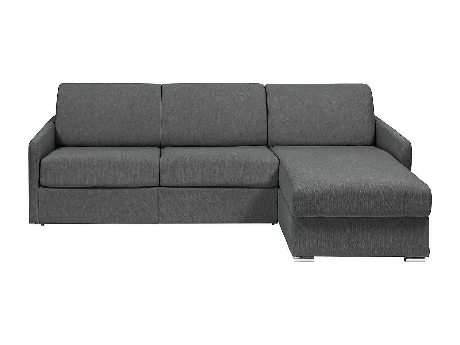 Kanapa narożna dwustronna rozkładana typu express z szarą tapicerką - Miejsce do spania 160 cm z szerokimi listewkami - Materac 22 cm z pamięcią kształtu - CALIFE 1654251 - obrazek 1