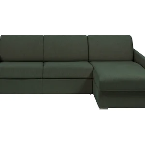 Kanapa narożna dwustronna rozkładana typu express z tapicerką w butelkowej zieleni – Miejsce do spania 140 cm z szerokimi listewkami – Materac 18 cm – CALIFE 1653723