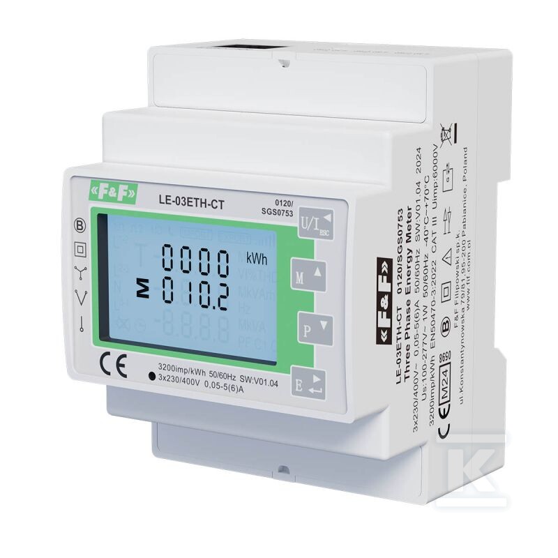 Licznik energii elektrycznej LE-03ETH-CT - trójfazowy, dwukierunkowy, Ethernet, Modbus TCP - obrazek 2